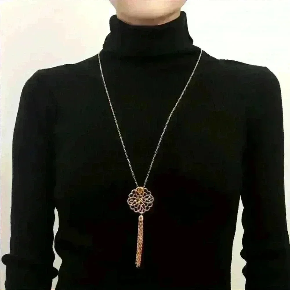 Long Hollow Lotus Flower Tassel necklace